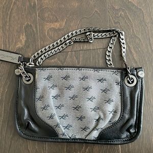Kenneth Cole gray cloth and leather small handbag